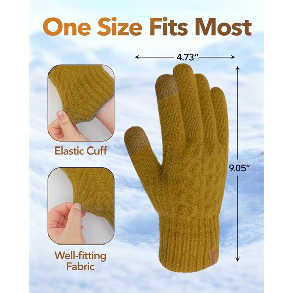 ⚡Women & Men Yellow Winter Touch Screen Warm Thick Fleece Lined Knit Gloves - Picture 2 of 7